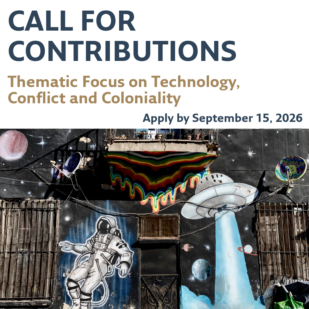A picture of a mural in black in blue, the text "Call for Contributions" above it.
